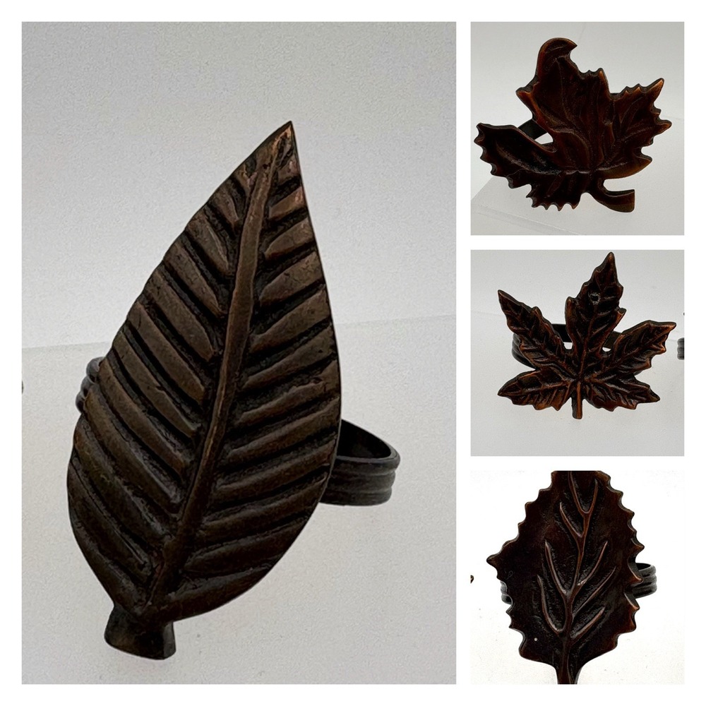 Set of 4 Metal Leaf Napkin Rings Autumn Fall Table Decor‎ Brown Bronze Finish